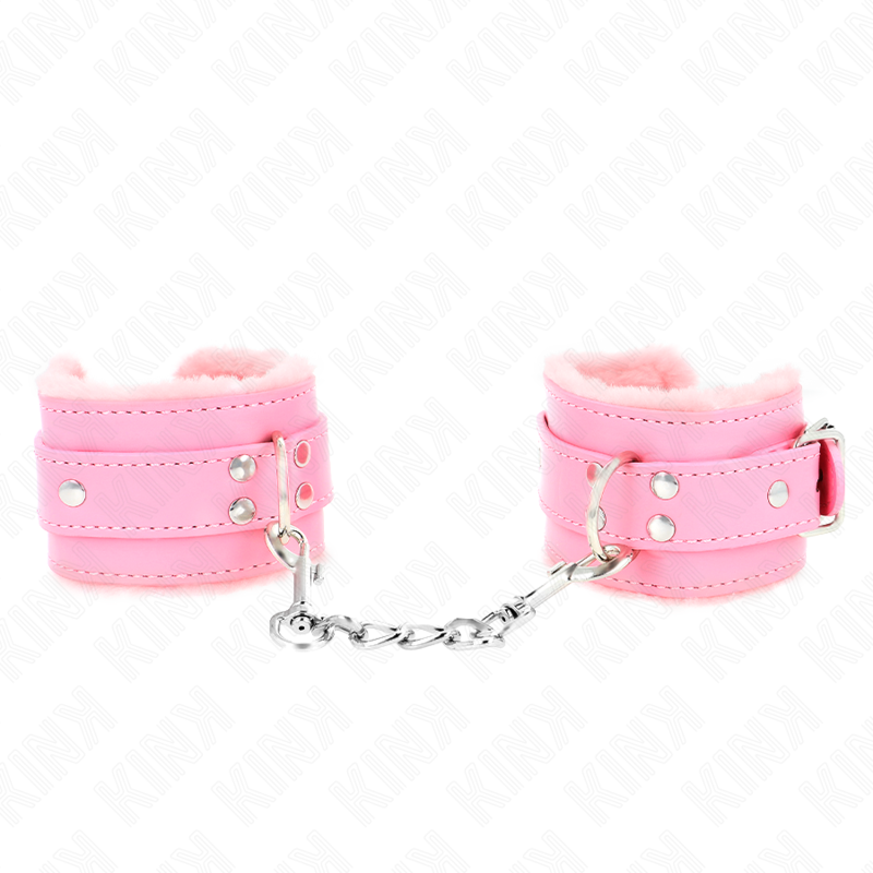 KINK - FUR LINED WRIST RESTRAINTS PINK WITH PINK BELT ADJUSTABLE 17-29 CM X 6 CM - Amore24