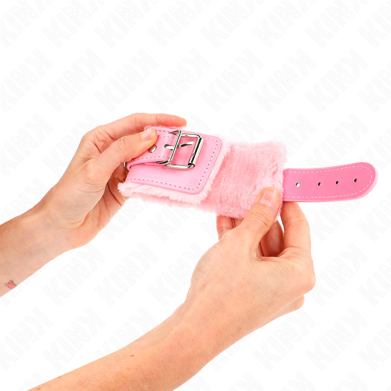 KINK - FUR LINED WRIST RESTRAINTS PINK WITH PINK BELT ADJUSTABLE 17-29 CM X 6 CM - Amore24
