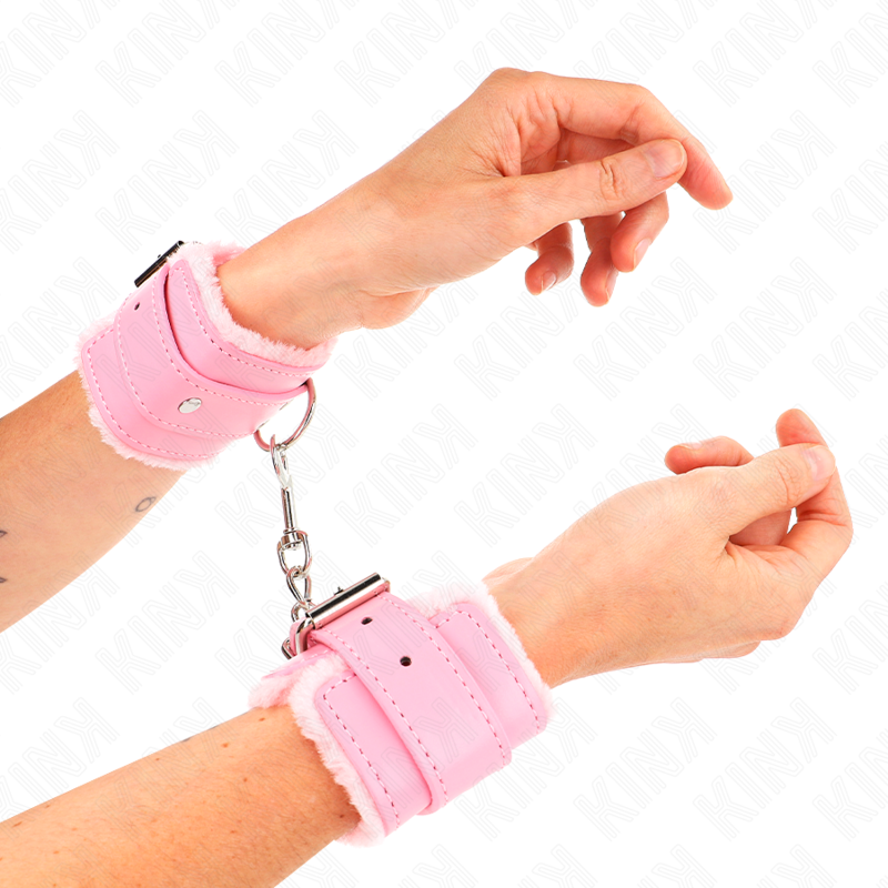 KINK - FUR LINED WRIST RESTRAINTS PINK WITH PINK BELT ADJUSTABLE 17-29 CM X 6 CM - Amore24
