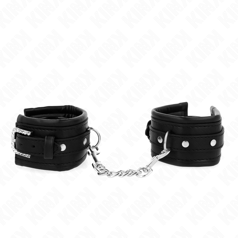 KINK - RHINESTONE BUCKLE WRIST RESTRAINTS BLACK ADJUSTABLE 25-32 CM X 5.5 CM - Amore24