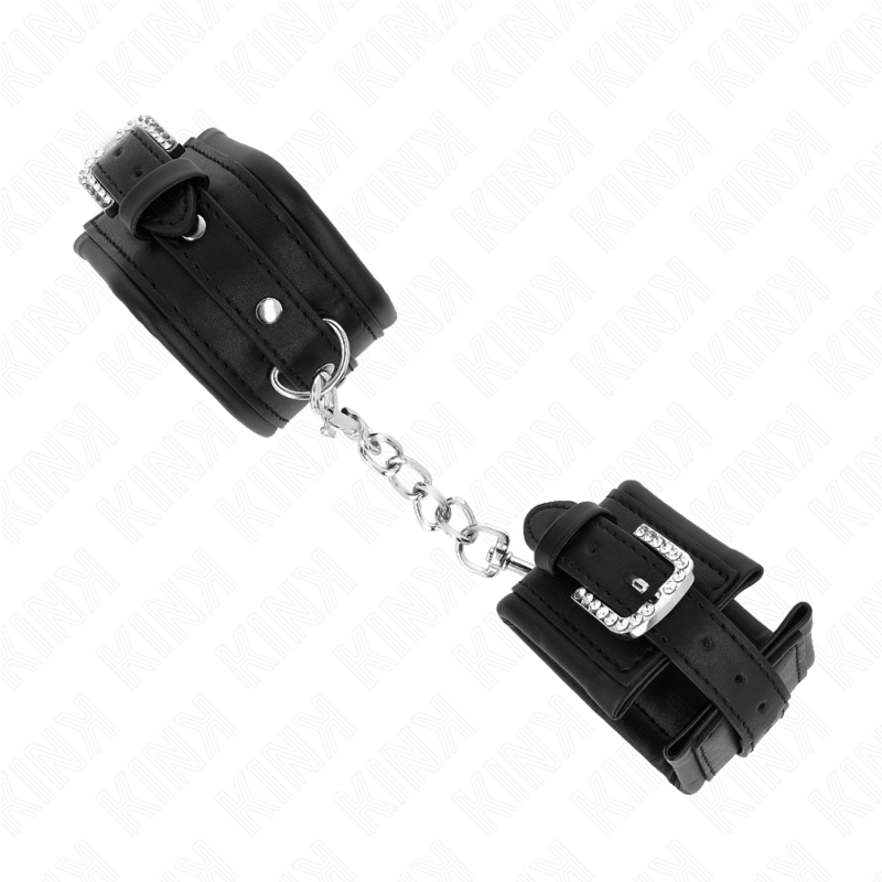 KINK - RHINESTONE BUCKLE WRIST RESTRAINTS BLACK ADJUSTABLE 25-32 CM X 5.5 CM - Amore24