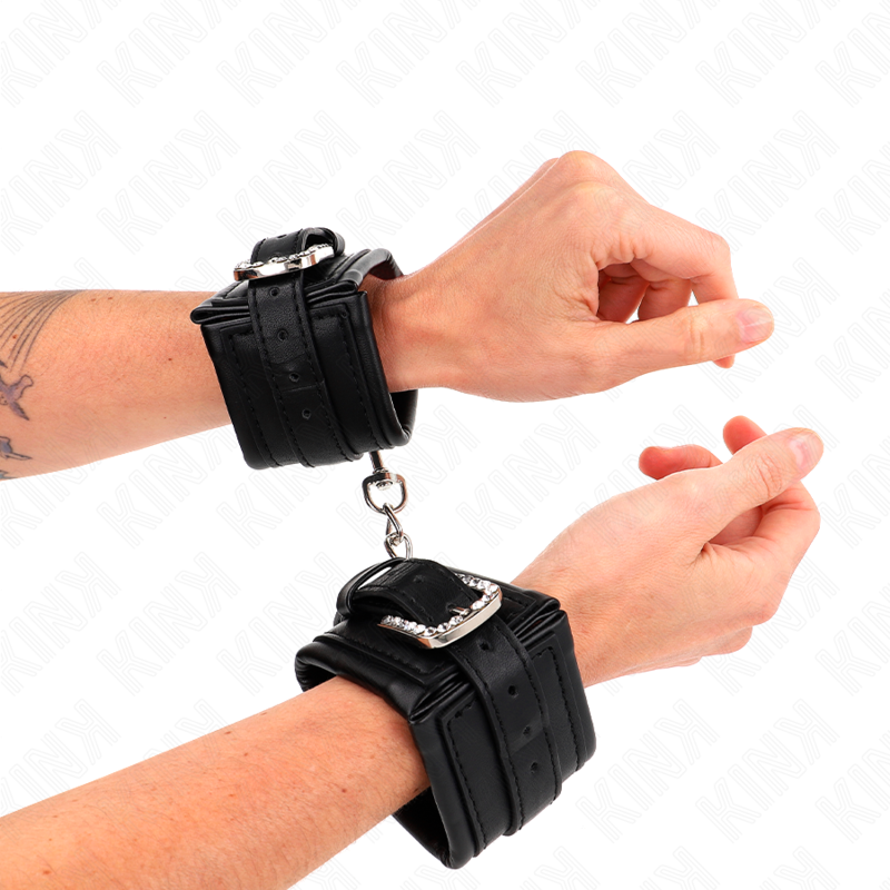 KINK - RHINESTONE BUCKLE WRIST RESTRAINTS BLACK ADJUSTABLE 25-32 CM X 5.5 CM - Amore24