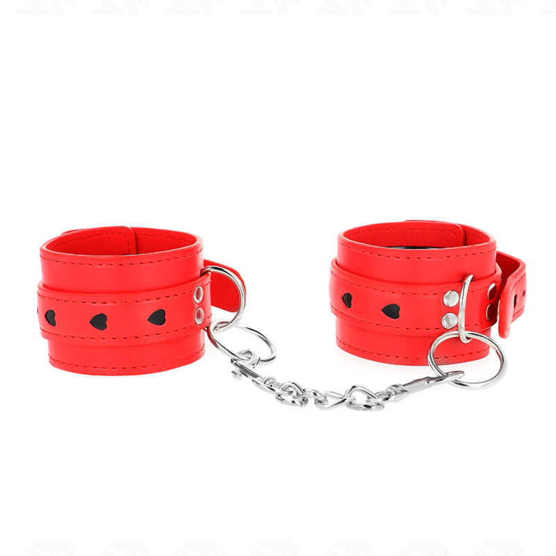 KINK - RED WRIST RESTRAINTS WITH BLACK HEART INLAY ADJUSTABLE 21-28 CM X 5.5 CM - Amore24
