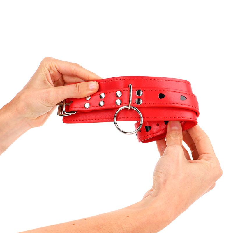 KINK - RED WRIST RESTRAINTS WITH BLACK HEART INLAY ADJUSTABLE 21-28 CM X 5.5 CM - Amore24