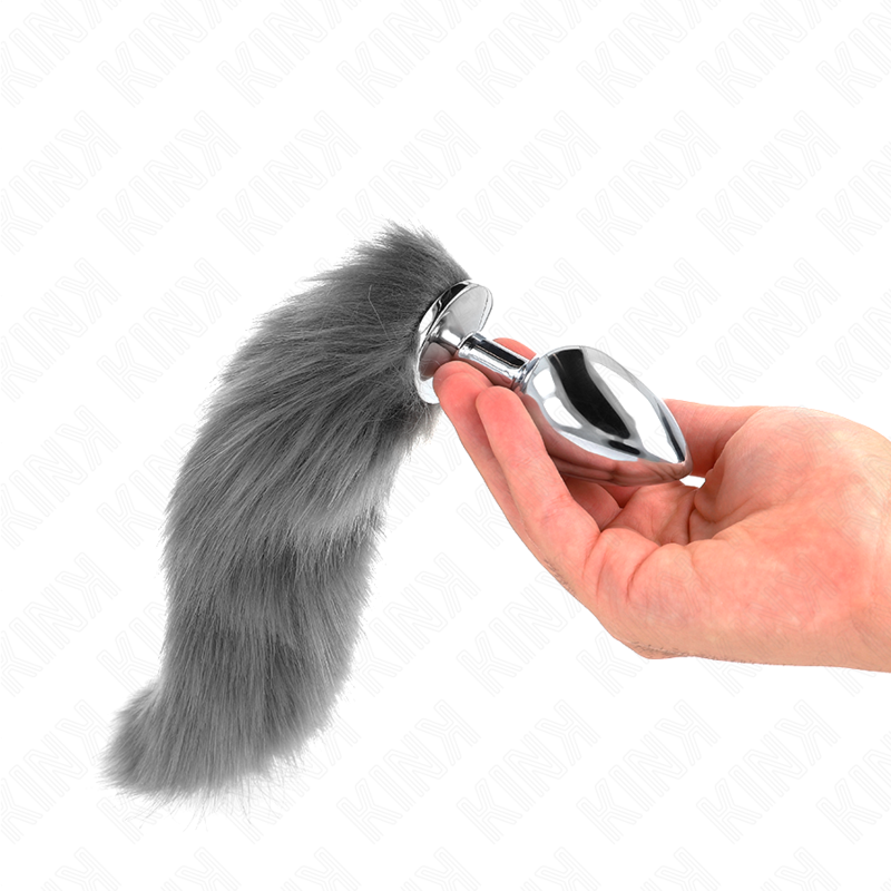 KINK - ANAL PLUG SIZE L 10 X 4 CM WITH SYNTHETIC TAIL 40 CM GREY AND WHITE - Amore24