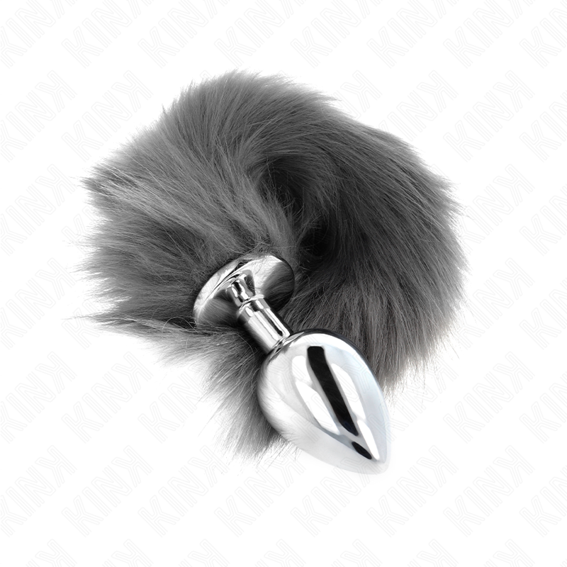 KINK - ANAL PLUG SIZE L 10 X 4 CM WITH SYNTHETIC TAIL 40 CM GREY AND WHITE - Amore24