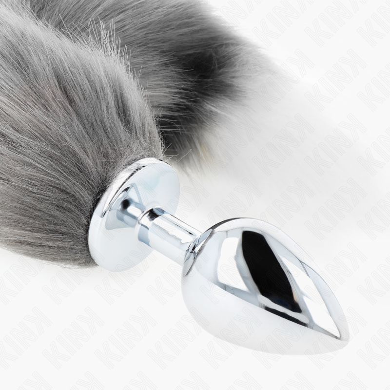 KINK - ANAL PLUG SIZE L 10 X 4 CM WITH SYNTHETIC TAIL 40 CM GREY AND WHITE - Amore24