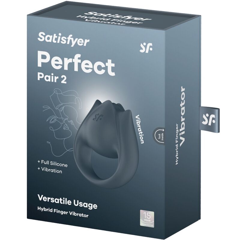 SATISFYER - PERFECT PAIR 2 MULTIVIBRATOR 2 IN 1 PENIS RING AND FINGER STIMULATOR GREY - Amore24