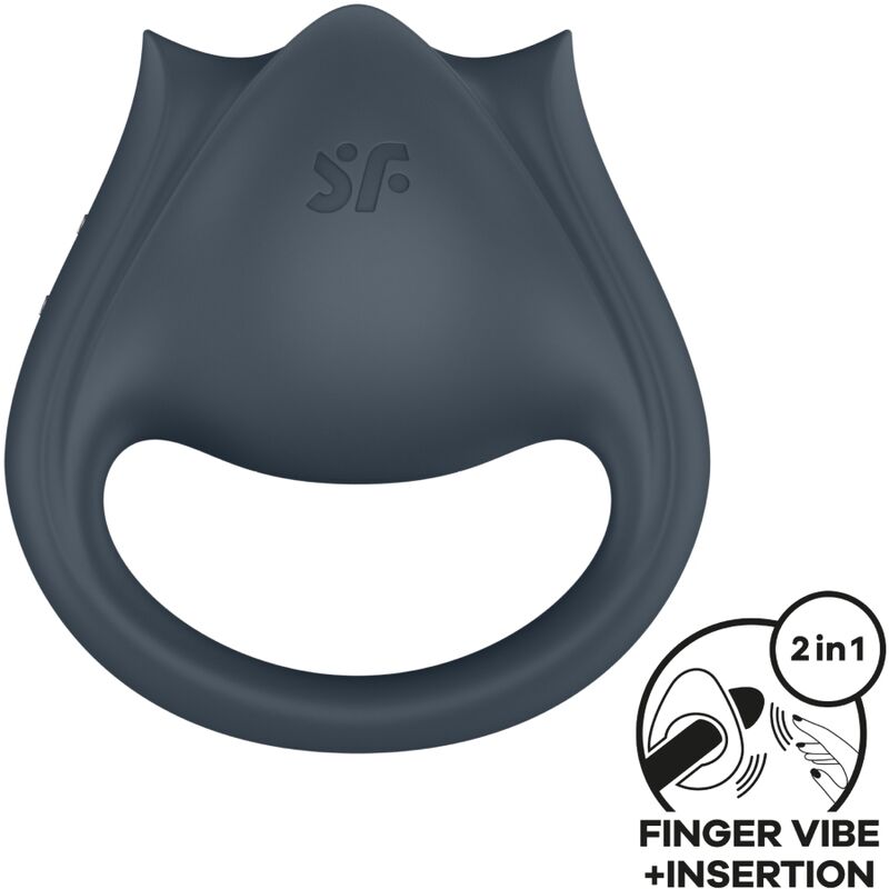 SATISFYER - PERFECT PAIR 2 MULTIVIBRATOR 2 IN 1 PENIS RING AND FINGER STIMULATOR GREY - Amore24