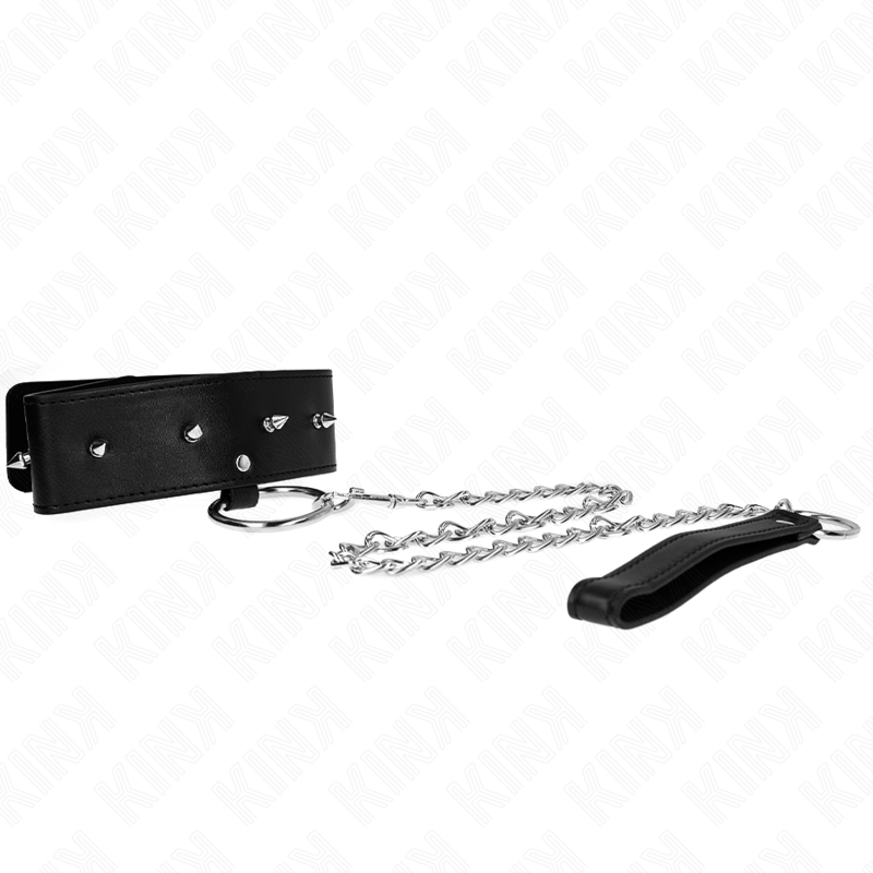 KINK - NECKLACE 65 CM WITH LEASH WITH SILVER STUDS MODEL 2 ADJUSTABLE 36-43 CM X 5 CM - Amore24