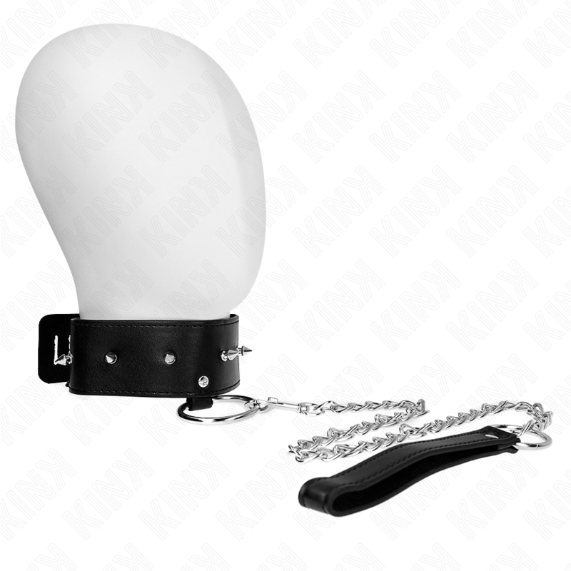 KINK - NECKLACE 65 CM WITH LEASH WITH SILVER STUDS MODEL 2 ADJUSTABLE 36-43 CM X 5 CM - Amore24