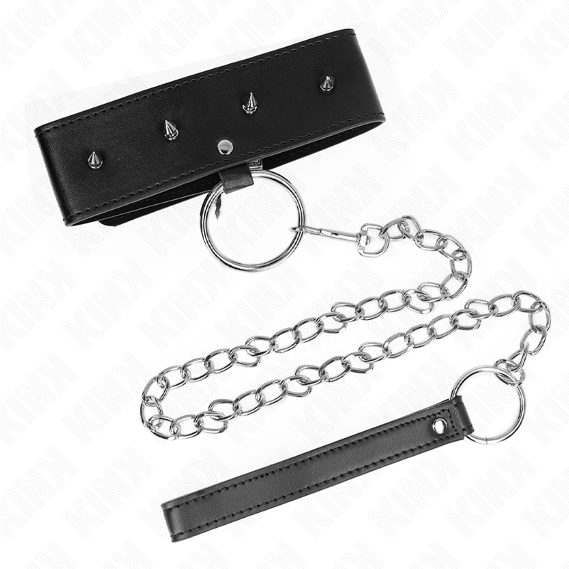 KINK - NECKLACE 65 CM WITH LEASH WITH SILVER STUDS MODEL 2 ADJUSTABLE 36-43 CM X 5 CM - Amore24
