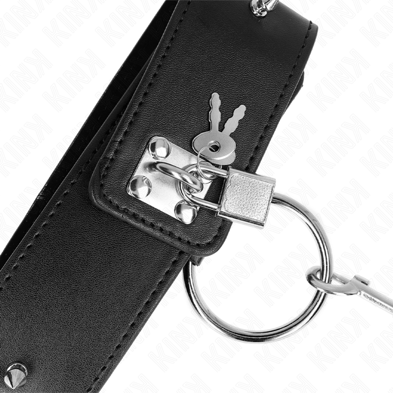 KINK - NECKLACE 65 CM WITH LEASH WITH SILVER STUDS MODEL 2 ADJUSTABLE 36-43 CM X 5 CM - Amore24