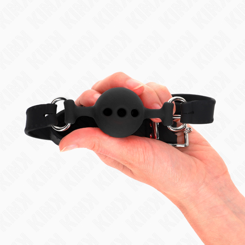 KINK - FULL SILICONE GAG 55 x 2 CM WITH 4 CM BALL SIZE S BLACK ADJUSTABLE 35-51 CM - Amore24