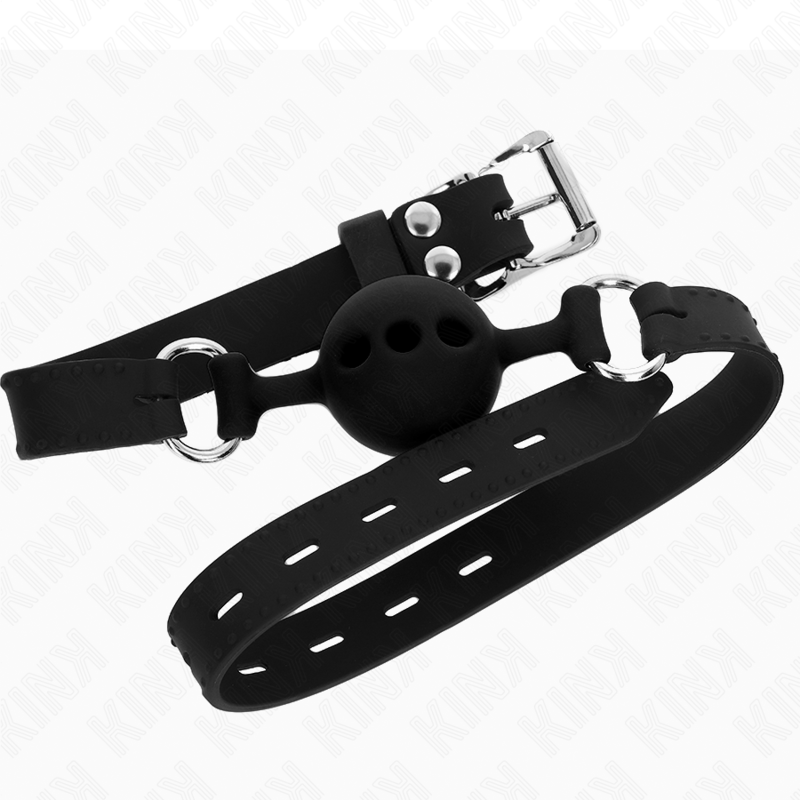 KINK - FULL SILICONE GAG 55 x 2 CM WITH 4 CM BALL SIZE S BLACK ADJUSTABLE 35-51 CM - Amore24