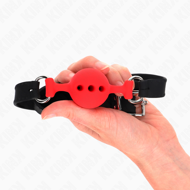KINK - FULL SILICONE GAG 55 x 2 CM WITH 4 CM BALL SIZE S RED ADJUSTABLE 35-51 CM - Amore24