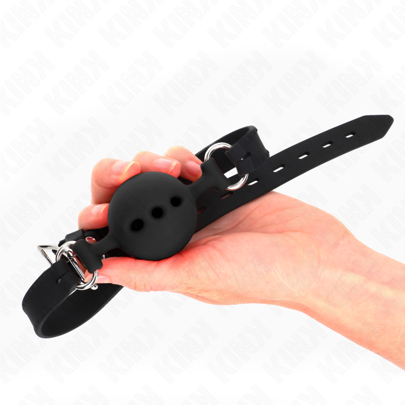 KINK - FULL SILICONE GAG 55 x 2 CM WITH 5 CM BALL SIZE L BLACK ADJUSTABLE 35-51 CM - Amore24