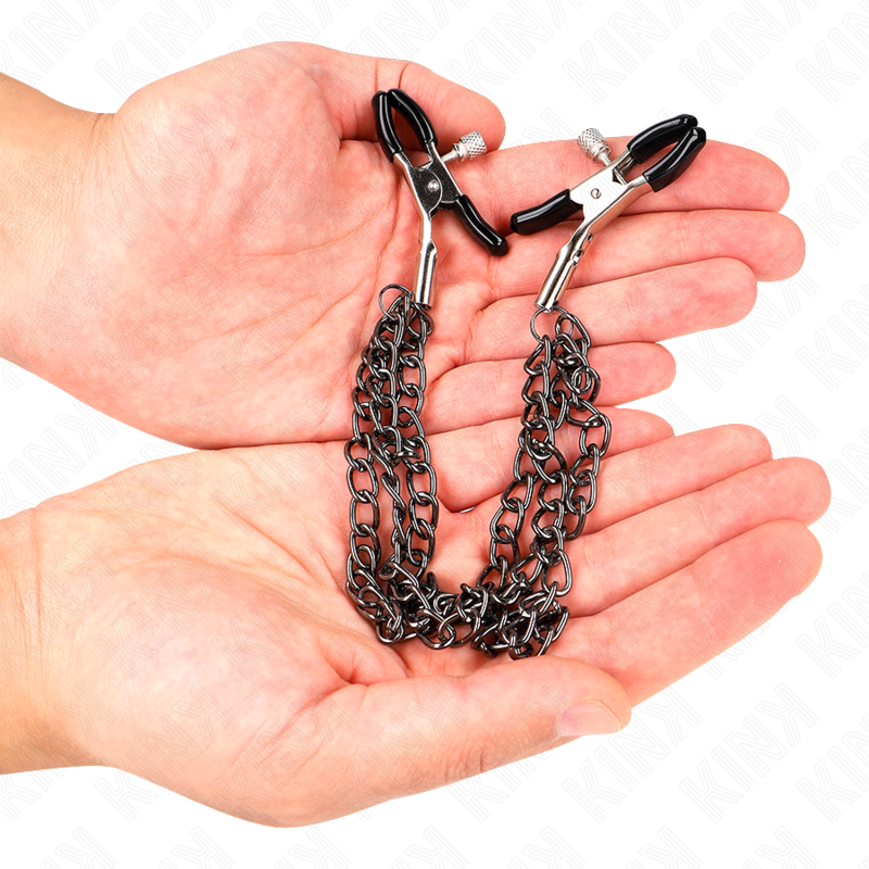 KINK - NIPPLE CLAMPS WITH 3 CHAINS BLACK 20/23/28 CM - Amore24