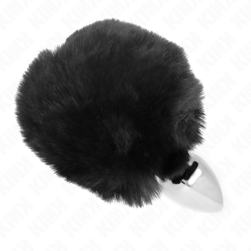 KINK - STAINLESS STEEL PLUG 7 x 3 CM WITH BLACK FAUX FUR RABBIT TAIL 8 CM - Amore24