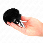 KINK - STAINLESS STEEL PLUG 7 x 3 CM WITH BLACK FAUX FUR RABBIT TAIL 8 CM - Amore24