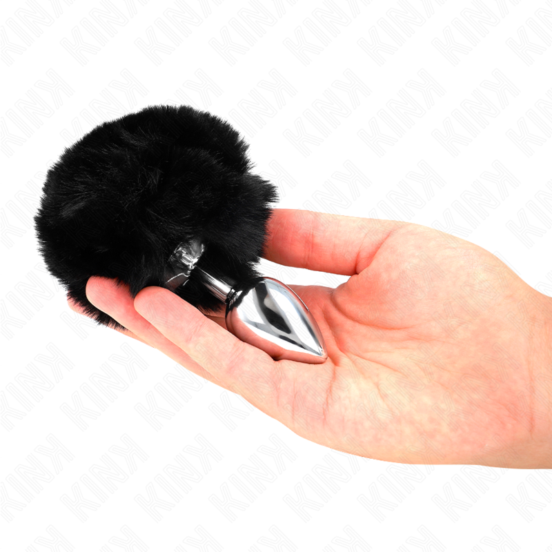 KINK - STAINLESS STEEL PLUG 7 x 3 CM WITH BLACK FAUX FUR RABBIT TAIL 8 CM - Amore24