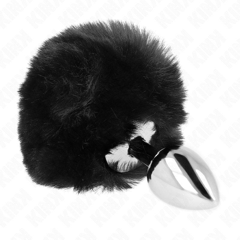 KINK - STAINLESS STEEL PLUG 7 x 3 CM WITH BLACK FAUX FUR RABBIT TAIL 8 CM - Amore24