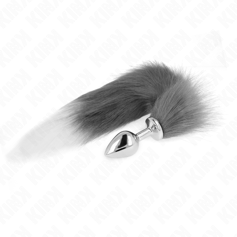 KINK - ANAL PLUG SIZE M 8 X 3.5 CM WITH SYNTHETIC TAIL 40 CM GREY AND WHITE - Amore24