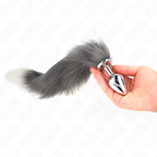 KINK - ANAL PLUG SIZE M 8 X 3.5 CM WITH SYNTHETIC TAIL 40 CM GREY AND WHITE - Amore24
