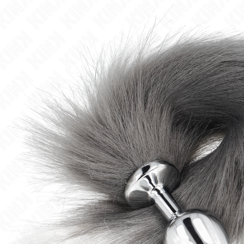 KINK - ANAL PLUG SIZE M 8 X 3.5 CM WITH SYNTHETIC TAIL 40 CM GREY AND WHITE - Amore24