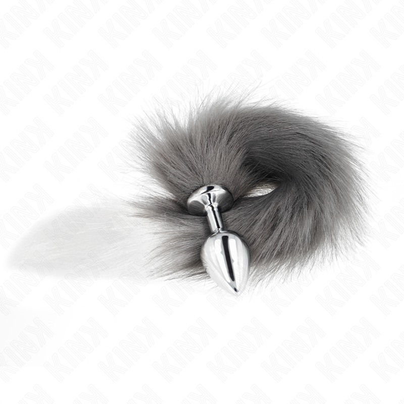 KINK - ANAL PLUG SIZE M 8 X 3.5 CM WITH SYNTHETIC TAIL 40 CM GREY AND WHITE - Amore24