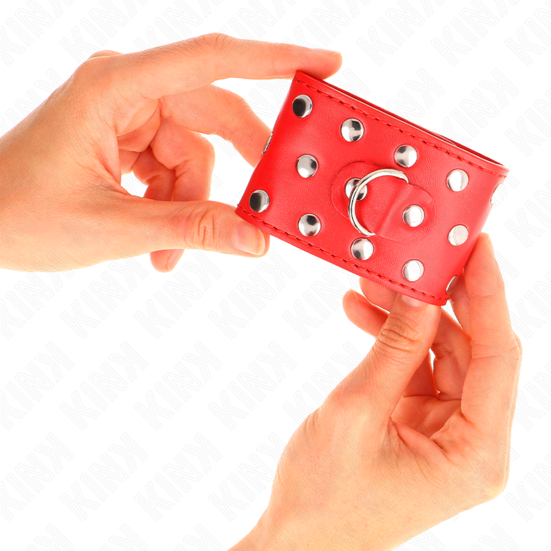 KINK - WRIST RESTRAINTS WITH SNAP FASTEN FULL OF RIVETS RED ADJUSTABLE 19-24 CM X 5.5 CM - Amore24