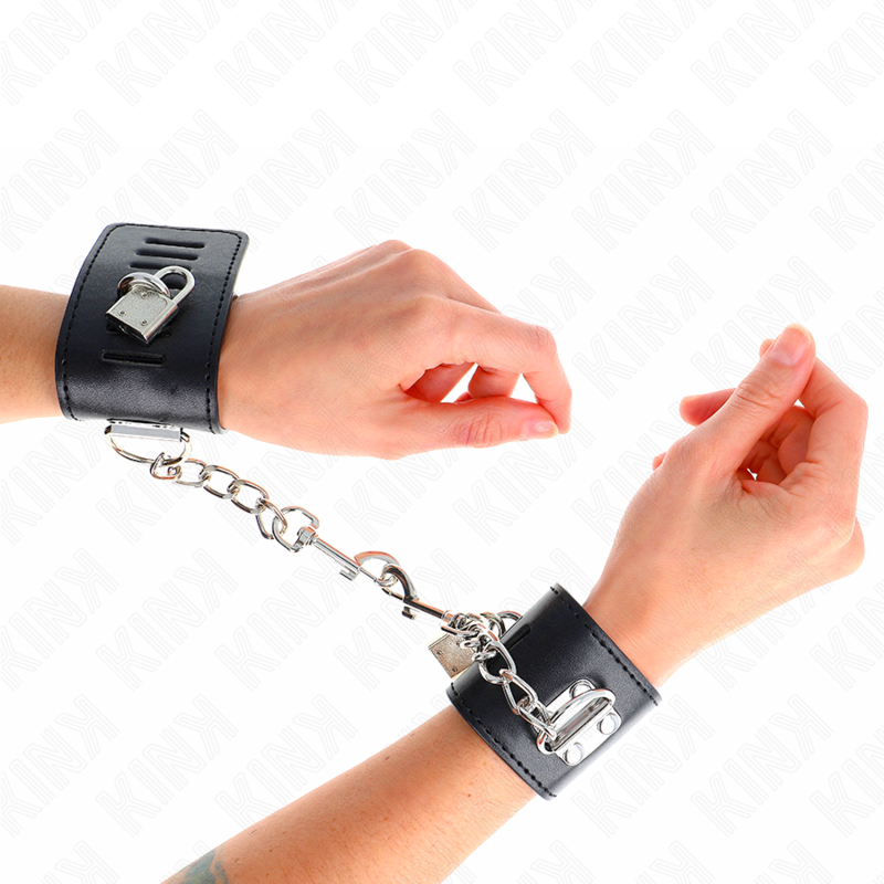KINK - WRIST RESTRAINTS WITH PADLOCK CLOSURE BLACK ADJUSTABLE 16-23 CM X 5.5 CM - Amore24