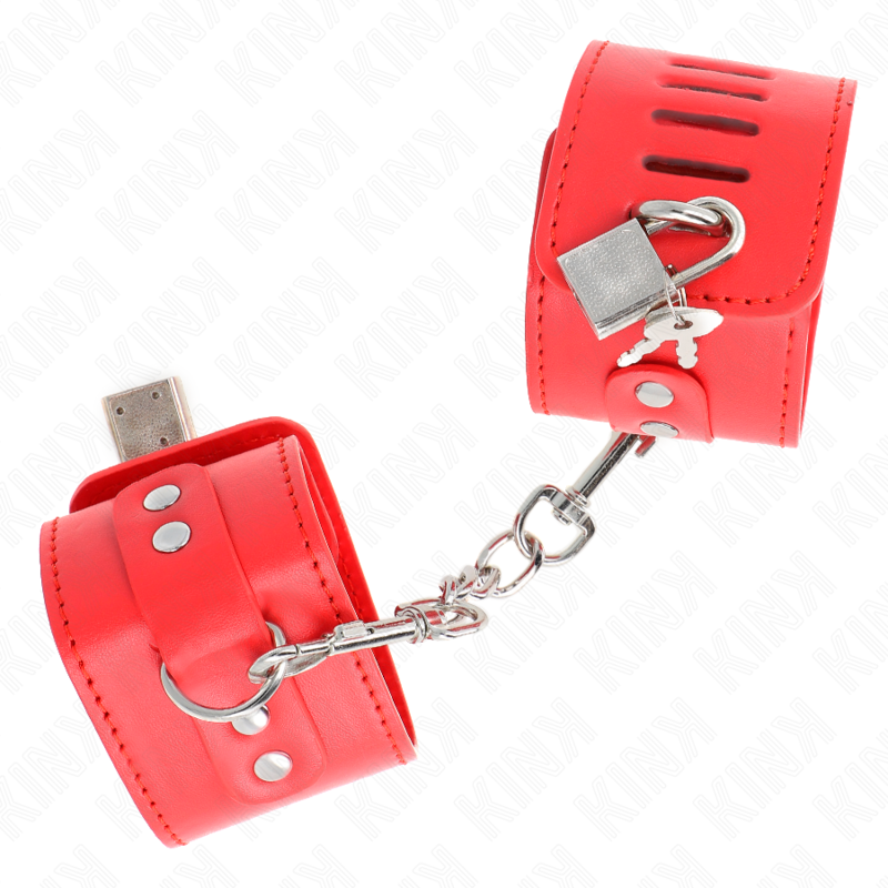 KINK - WRIST RESTRAINTS WITH PADLOCK CLOSURE RED ADJUSTABLE 16-23 CM X 5.5 CM - Amore24