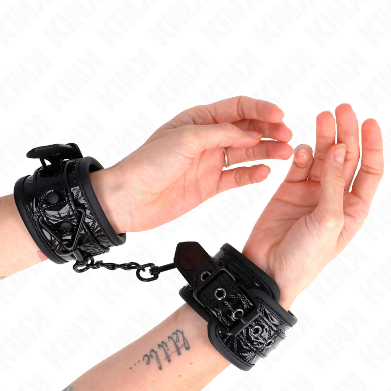 KINK - DIAMOND PATTERN WRIST RESTRAINTS BLACK ADJUSTABLE 17-26 CM X 5.5 CM - Amore24