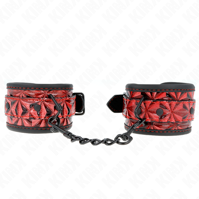 KINK - DIAMOND PATTERN WRIST RESTRAINTS DARK RED ADJUSTABLE 17-26 CM X 5.5 CM - Amore24