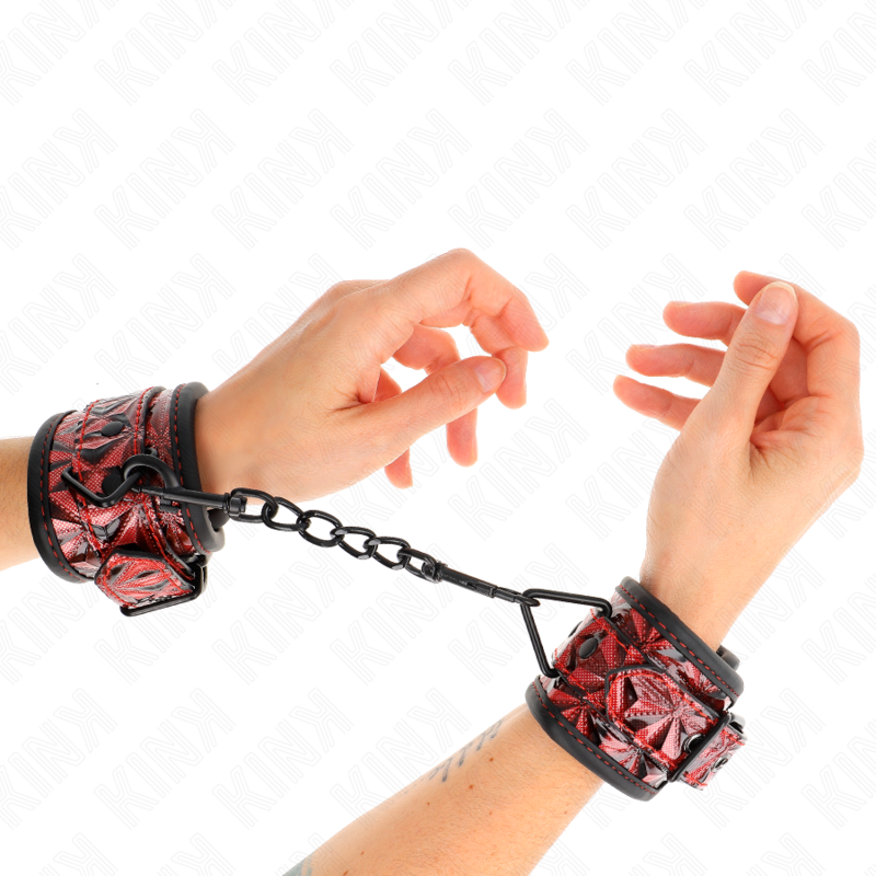 KINK - DIAMOND PATTERN WRIST RESTRAINTS DARK RED ADJUSTABLE 17-26 CM X 5.5 CM - Amore24
