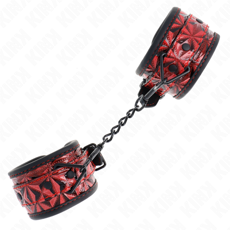 KINK - DIAMOND PATTERN WRIST RESTRAINTS DARK RED ADJUSTABLE 17-26 CM X 5.5 CM - Amore24