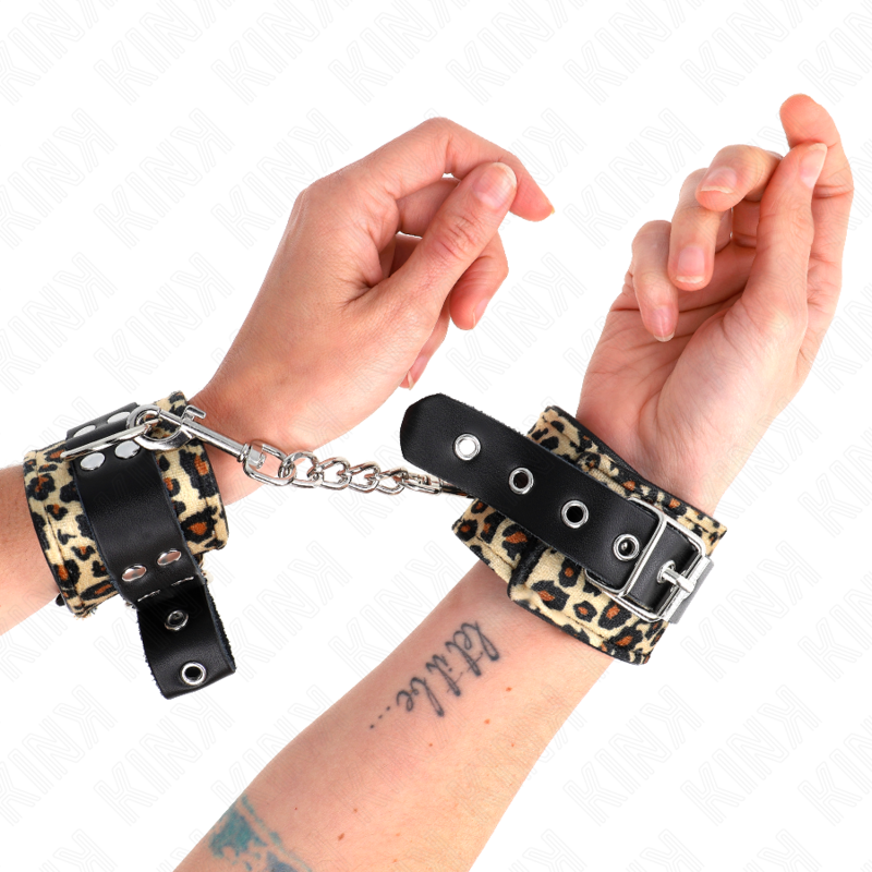KINK - LEOPARD REAL LEATHER WRIST RESTRAINT ADJUSTABLE 18-29 CM X 5.5 CM - Amore24