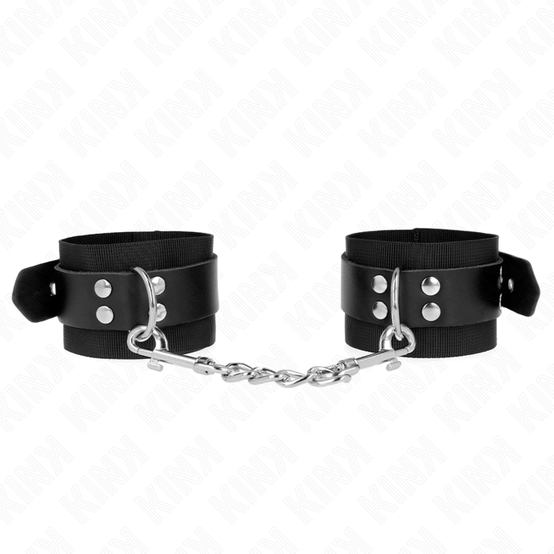 KINK - NYLON WRIST RESTRAINTS BLACK WITH LEATHER BELT BLACK ADJUSTABLE 19-29 CM X 5.1 CM - Amore24