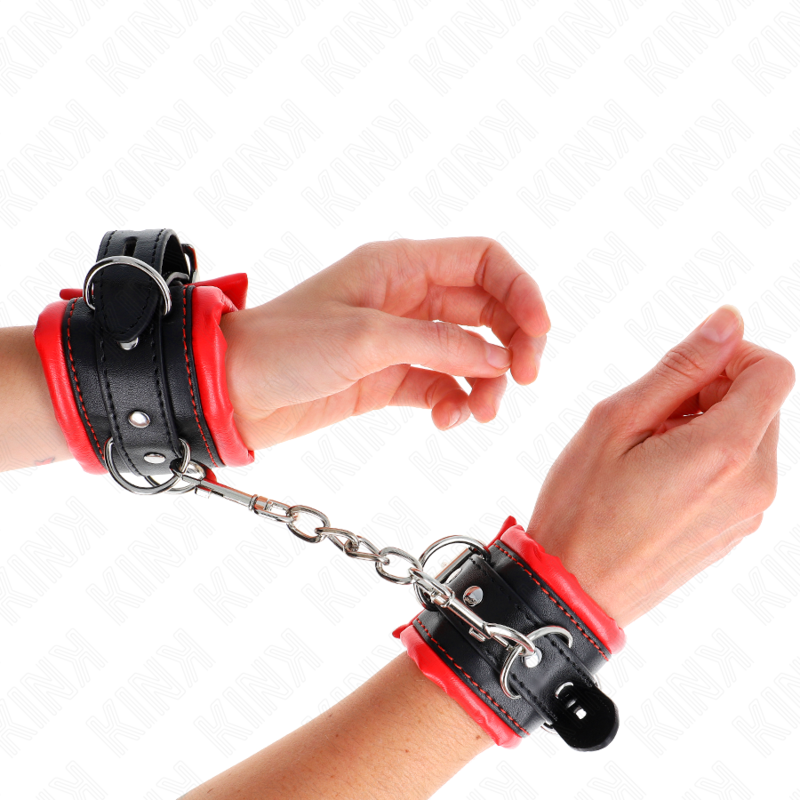 KINK - HEAVY WRIST RESTRAINTS WITH RED FUR LINED ADJUSTABLE 20-30 CM X 6 CM - Amore24
