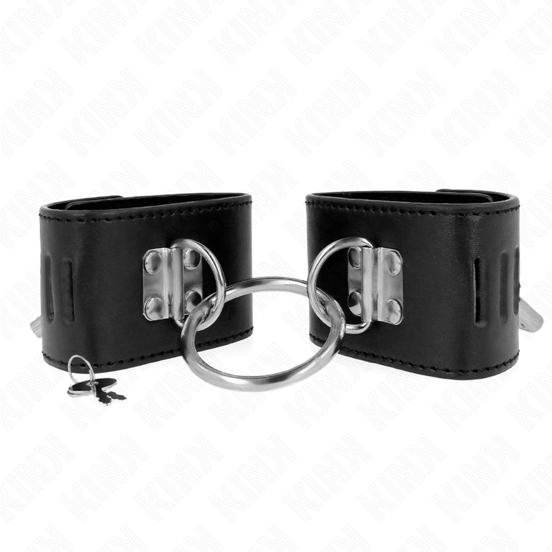 KINK - FIXED WRIST RESTRAINTS WITH RING AND PADLOCK CLOSURE BLACK ADJUSTABLE 16-23 CM X 5.5 CM - Amore24