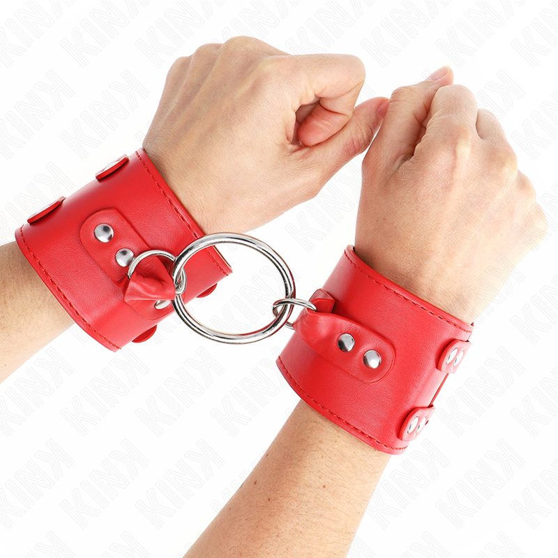 KINK - FIXED WRIST RESTRAINTS WITH RING AND STUDS ADJUSTABLE RED 17-22 CM X 6.5 CM - Amore24
