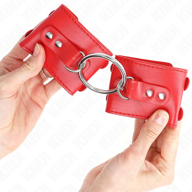 KINK - FIXED WRIST RESTRAINTS WITH RING AND STUDS ADJUSTABLE RED 17-22 CM X 6.5 CM - Amore24