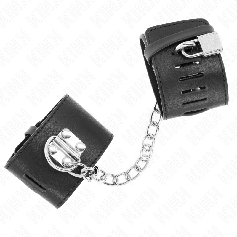 KINK - FIXED WRIST RESTRAINTS WITH CHAIN 30 CM AND PADLOCK CLOSURE BLACK ADJUSTABLE 16-23 CM X 5.5 CM - Amore24