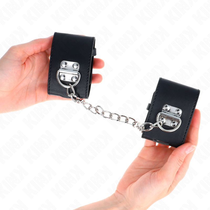 KINK - FIXED WRIST RESTRAINTS WITH CHAIN 30 CM AND PADLOCK CLOSURE BLACK ADJUSTABLE 16-23 CM X 5.5 CM - Amore24