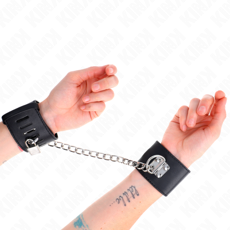 KINK - FIXED WRIST RESTRAINTS WITH CHAIN 30 CM AND PADLOCK CLOSURE BLACK ADJUSTABLE 16-23 CM X 5.5 CM - Amore24