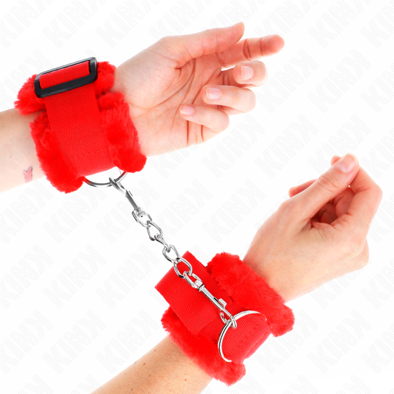 KINK - FURRY LINED WRIST RESTRAINTS RED ADJUSTABLE 17-31 CM X 7 CM - Amore24