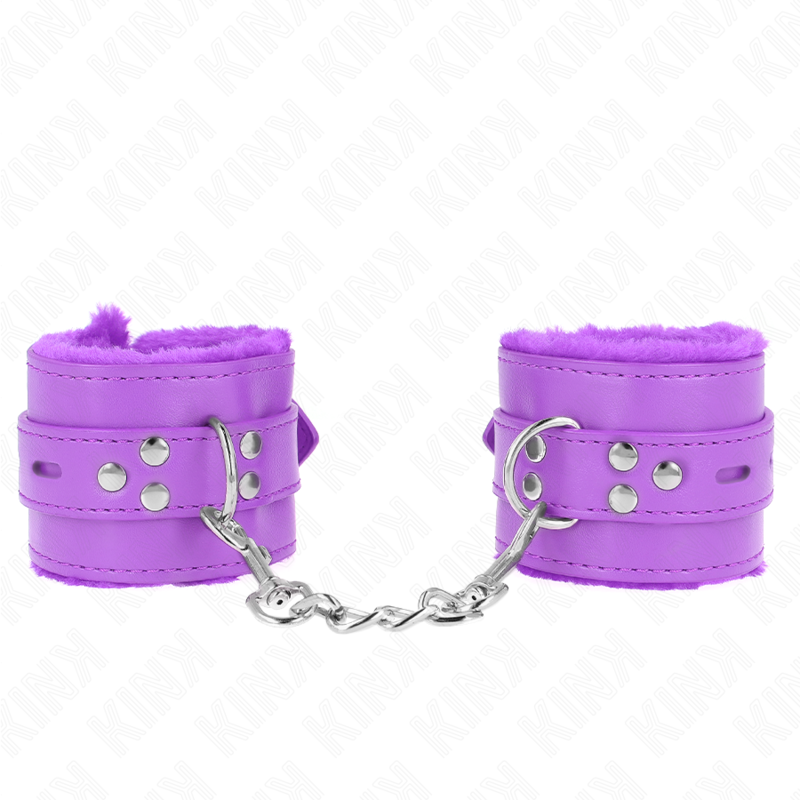 KINK - FUR LINED WRIST RESTRAINTS WITH SQUARE HOLES PURPLE AND PURPLE BELT ADJUSTABLE 17-29 CM X 6 CM - Amore24