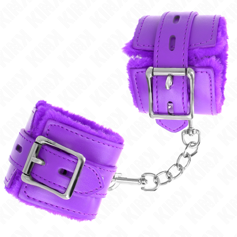 KINK - FUR LINED WRIST RESTRAINTS WITH SQUARE HOLES PURPLE AND PURPLE BELT ADJUSTABLE 17-29 CM X 6 CM - Amore24
