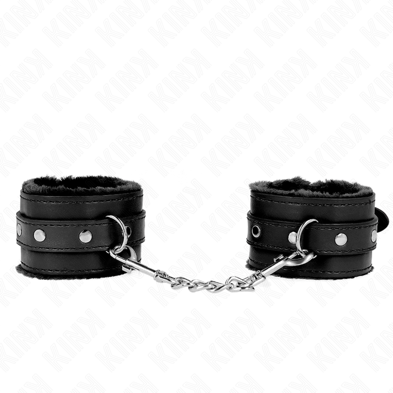 KINK - PREMIUM FUR LINED WRIST RESTRAINTS BLACK WITH BLACK BELT ADJUSTABLE 17 - 29 CM X 6 CM - Amore24